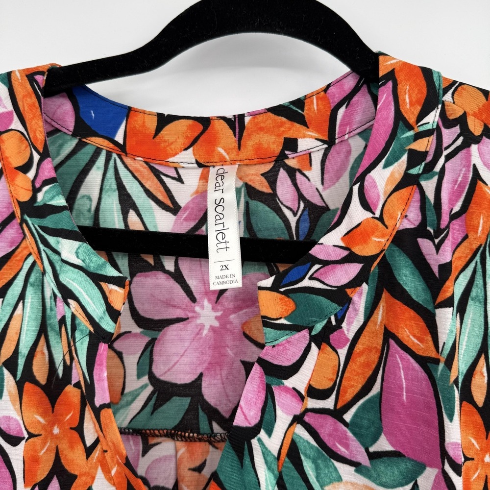 Dear Scarlett Blouse Womens 2X Multicolor Floral Liz Tunic V-Neck Slinky Relaxed - Picture 4 of 12